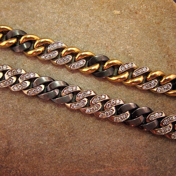 Pair of Gold Gun Metal Diamond Bracelets