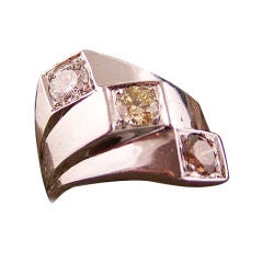 Vintage Platinum three colored diamond ring