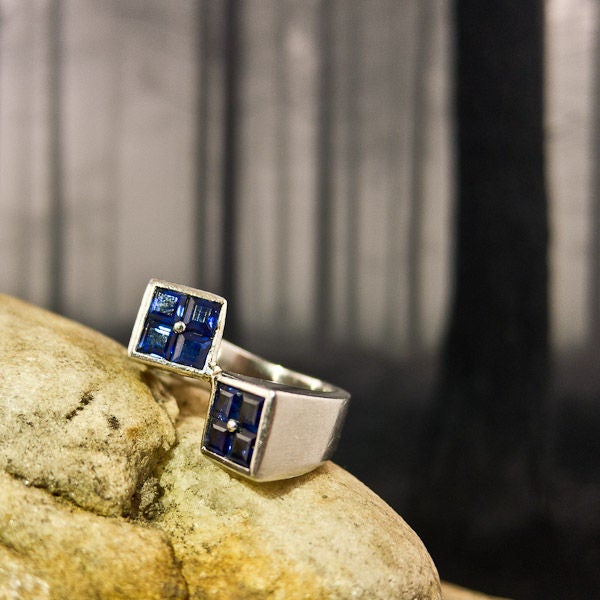 Palladium and Sapphire Crossover Ring