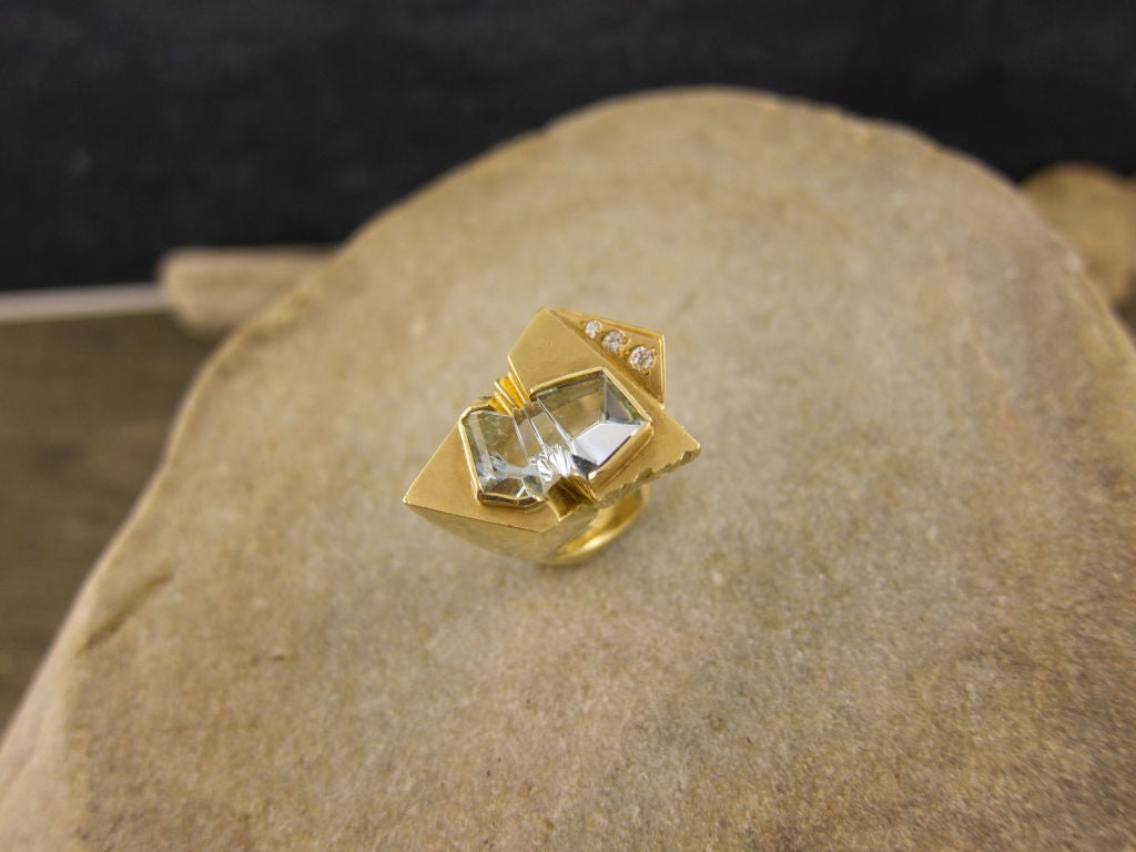 Gold Aquamarine Abstract Ring