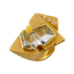 Gold Aquamarine Abstract Ring