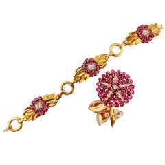 Gold Ruby Flower Tiffany & Co. Set