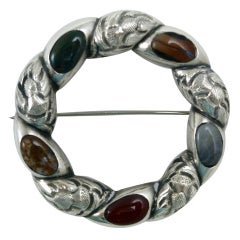 Large Victorian Sterling Silver Scottish Agate Brooch