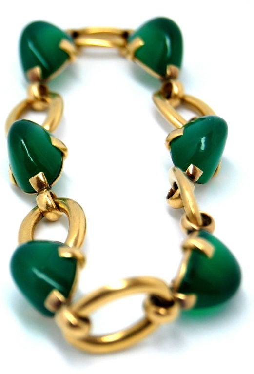 Gorgeous 18K gold bracelet with chrysoprase gemstones by Marzo.
