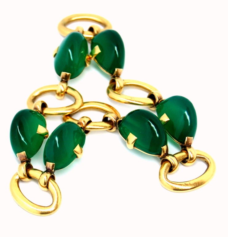Women's Marzo bracelet in 18K gold with chrysoprase cabochon gemstones For Sale