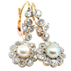 Edwardian Diamond and Natural Pearl Platinum & 18K Gold Earrings