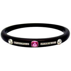 Wooden Bracelet with pink Sapphire and Diamonds set in Platinum