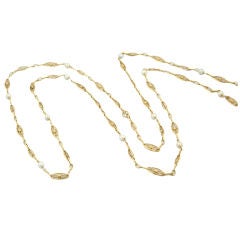 Stylish French Gold and Cultured Pearl Sautoir