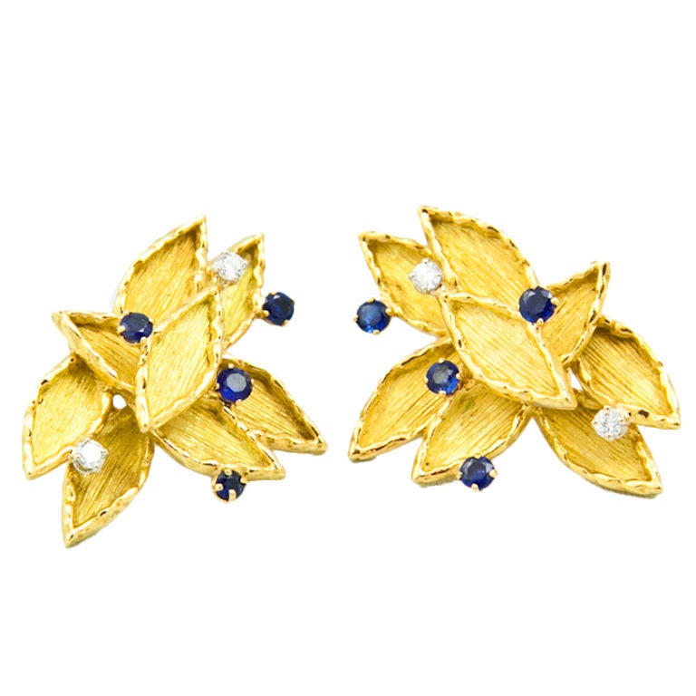 BOUCHERON Diamond and Sapphire Ear Clips. For Sale