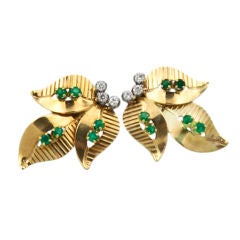 CARTIER 1950's Floral Gold and Emerald Earrings