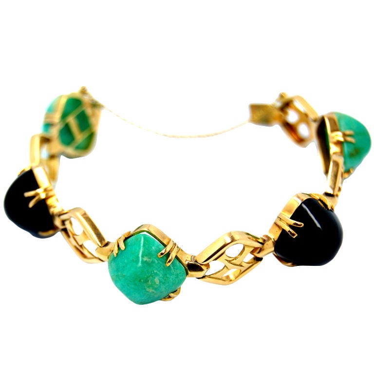 Turquoise and Onyx Cabochon Bracelet
