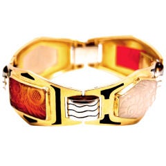 18k Yellow Gold Enamel Carved Carnelian Bracelet 18k Yellow Gold Enamel Carved Carnelian Bracelet