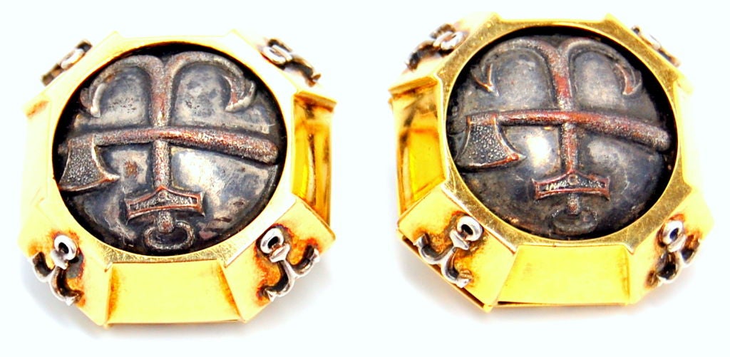 Marilyn Cooperman !8K Yellow Gold & Antique Button Earrings