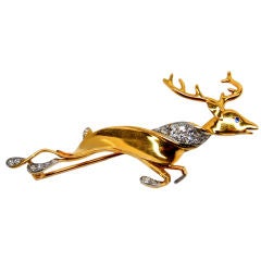 Van Cleef and Arpels 18K Gold and Diamond "Reindeer" Brooch