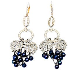 Platinum and Diamond Earrings with Black Pearls