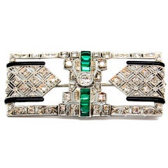 Platinum, Diamond, Enamel, and Emerald Art Deco Brooch