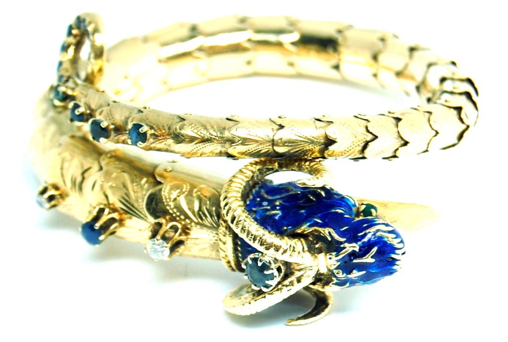 Ram's Head Bracelet with Enamel, Sapphire, and Diamonds