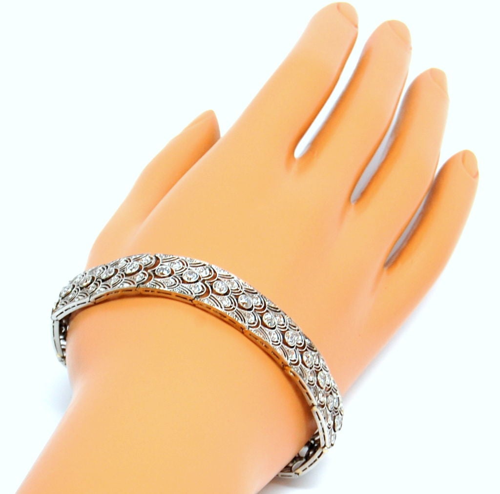 An elegant Platinum bracelet set with Diamond from the Art Deco time period in France.