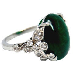 Birk's Emerald Cabochon & Diamond Platinum Ring