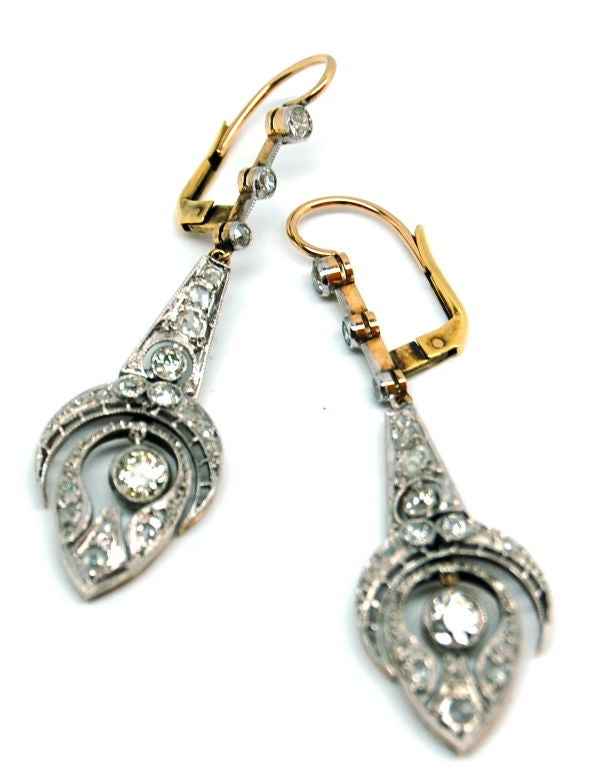 A brilliant set of Diamond earrings with Platinum topped18K Gold from the Edwardian era.
