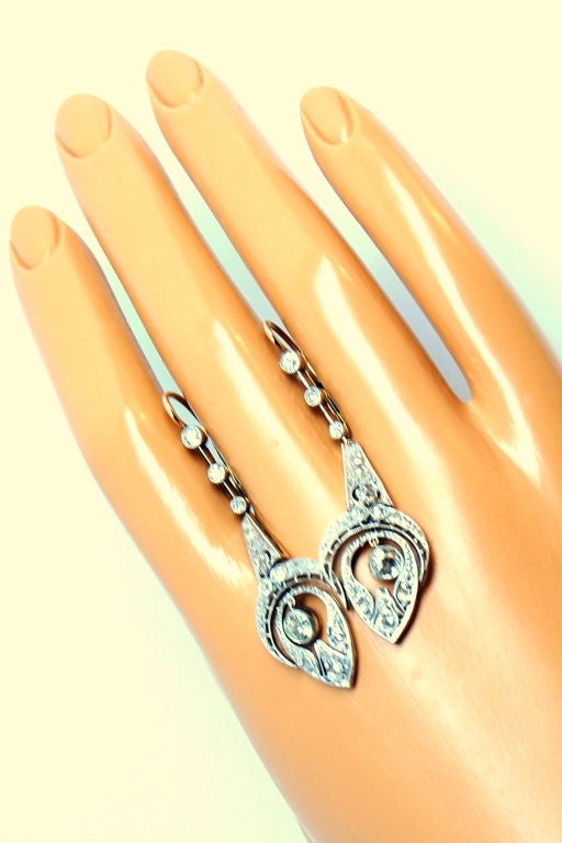 Women's Edwardian Diamond Platinum 18K Gold Earrings