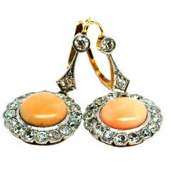Edwardian Coral and Diamond Platinum & 18K earrings
