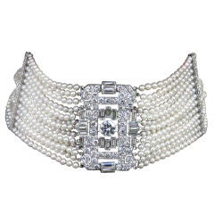 Fred Leighton Art Deco Platinum and Pearl Choker Necklace