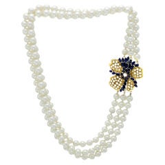 Contemporary Pearl Diamond and Sapphire Necklace