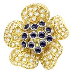 Estate Floral Diamond Pin/Pendant in Yellow Gold