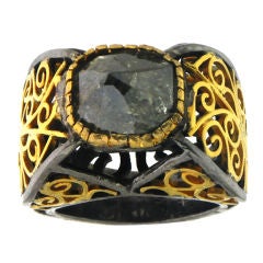 Unique Diamond Blackened Silver Gold Ring