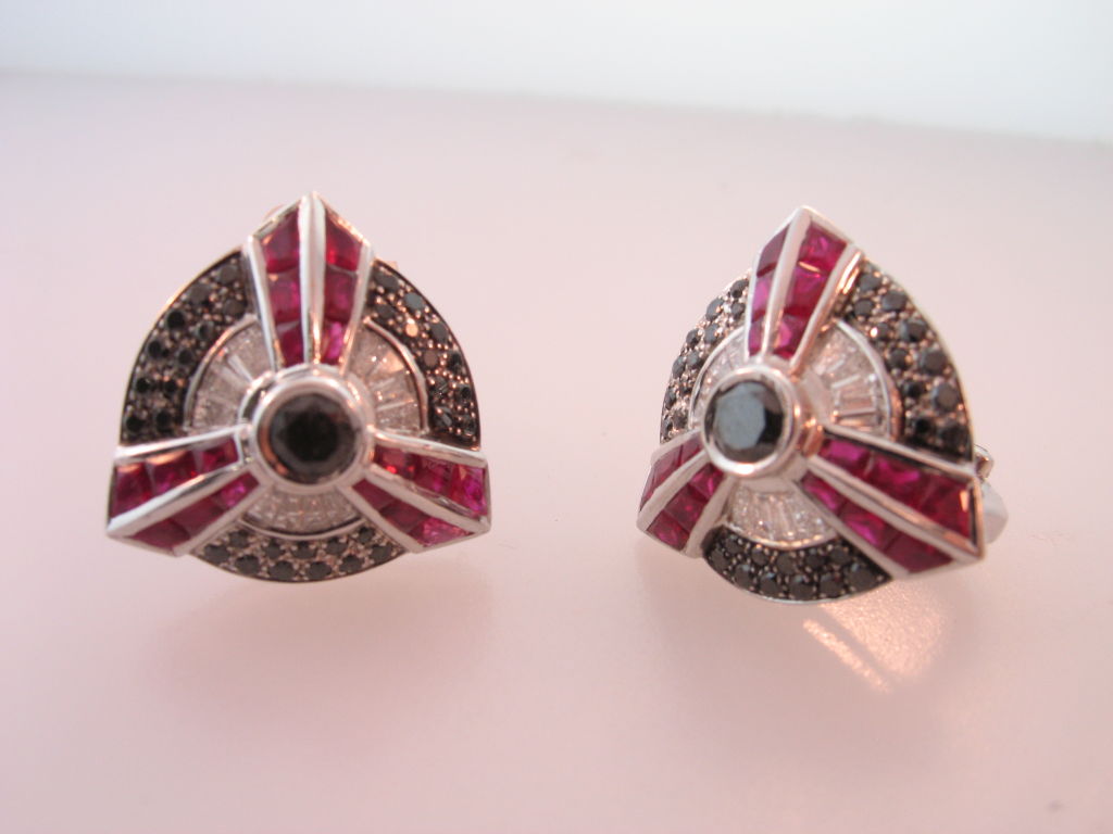 Unique Ruby Diamond Gold Earrings