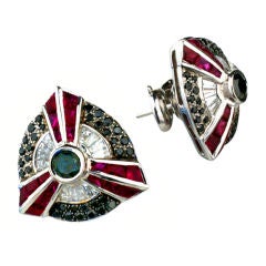 Unique Ruby Diamond Gold Earrings