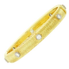 Florentine Finish Yellow Gold and Diamond Bangle