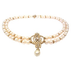 Elegant Yellow Gold Pearl and Diamond Necklace