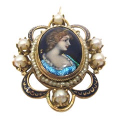 Vintage Yellow Gold, Pearl and Porcelain Portrait Pin/Pendant