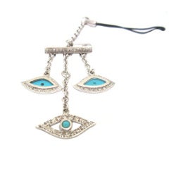 Evil Eye Gold, Turquoise and Diamond Cell Phone Attachment