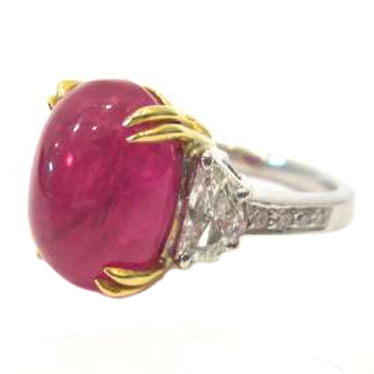 Magnificent  Cabochon Burma Ruby and Diamond Ring For Sale