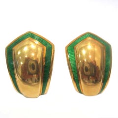 DEVROOMEN Gold and Green Enamel Earrings