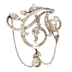 Antique Old European Cut Diamonds and Pearls Pendant/Pin