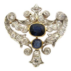 Edwardian Pin with Diamonds and Blue Sapphire