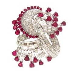 Elegant Ruby and Diamond Spray Brooch