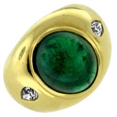 Magnificent Yellow Gold Cabochon Emerald and Diamond Ring
