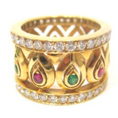 Retro CARTIER Elegant Ruby, Sapphire, Emerald and Diamond Ring