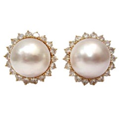 HAMMERMAN Mobe Pearl Gold and Diamond Earrings