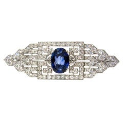 Blue Sapphire and Diamond 1930's Pin