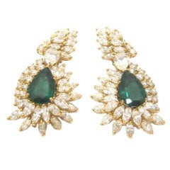 Vintage Exquisite Emerald and Diamond Earrings
