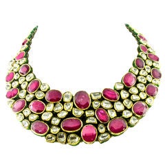 Indian Yellow Gold, Ruby and Diamond Set (Necklace & Earrings)