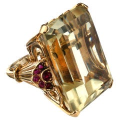 Yellow Gold Vintage Retro Citrine and Ruby Ring