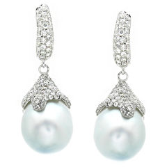 Baroque  White Gold, Gray Pearls, and Diamond Earrings