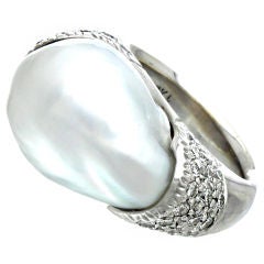 Baroque Pearl and Diamond White Gold Ring